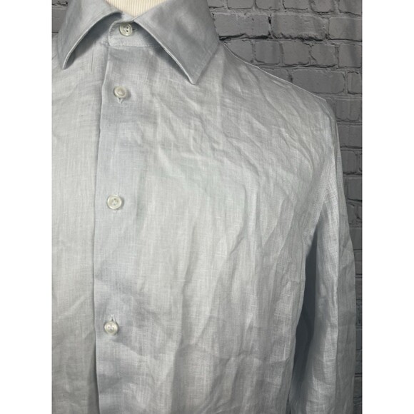 MNG 100%Linen Mens Medium Regular Fit Long Sleeve Button Up Shirt Light Blue - Picture 5 of 8